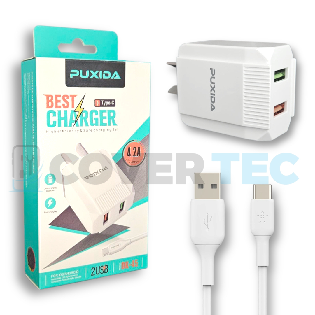 CARGADOR TIPO C DK45 4,2AMP 2 USB + CABLE EXTRAIBLE TIPO C