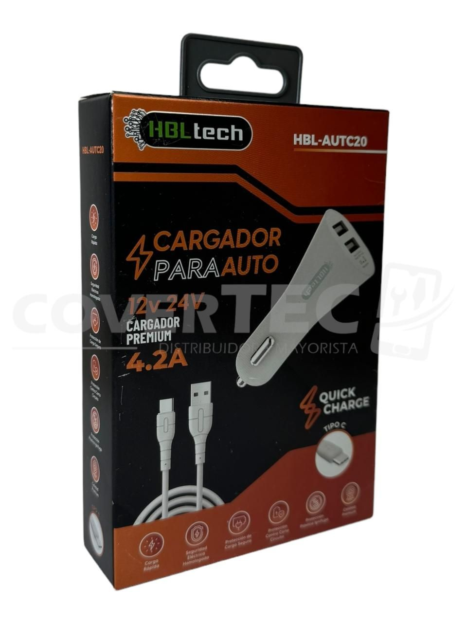 CARGADOR DE AUTO 4,2 AMP CABEZAL DOBLE USB + CABLE TIPO C