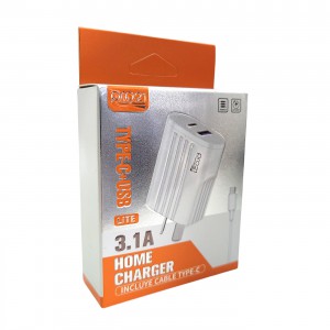 CARGADOR PRO21 LITE 3.1AMP CABEZAL 2 USB A/C + CABLE TIPO C