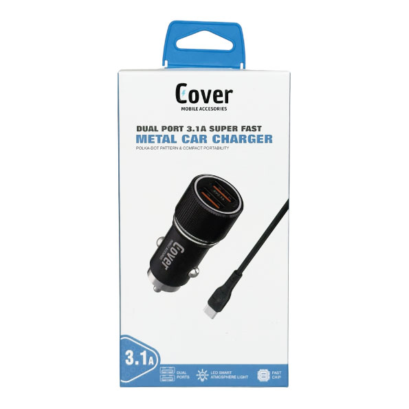 CARGADOR AUTO METAL + CABLE TIPO C COVER® A91