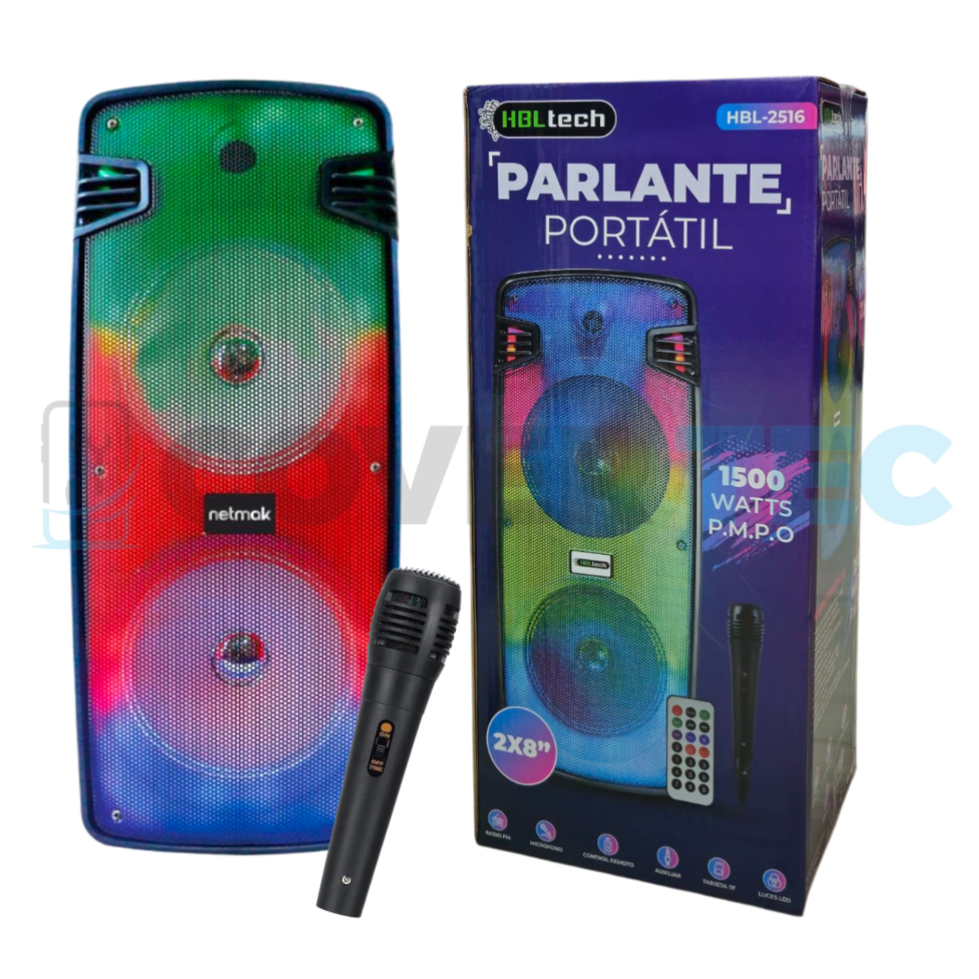 PARLANTE PORTATIL RGB 2X8&amp;quot; CON MICROFONO KARAOKE - HBL 2516