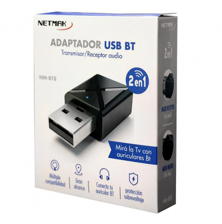 EMISOR RECEPTOR BLUETOOTH 2 EN 1 BT8 NETMAK