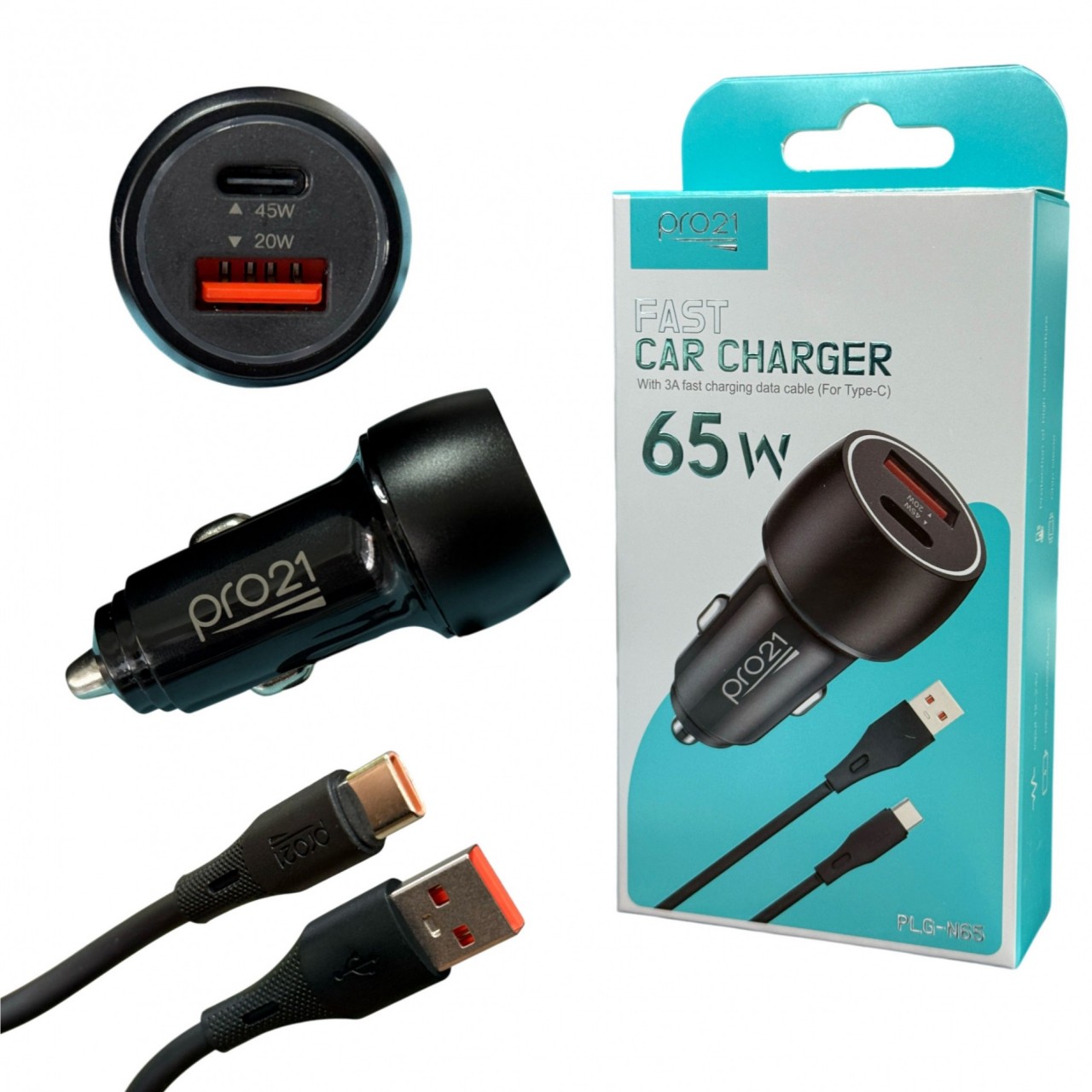 CARGADOR DE AUTO TIPO C 65W PRO21