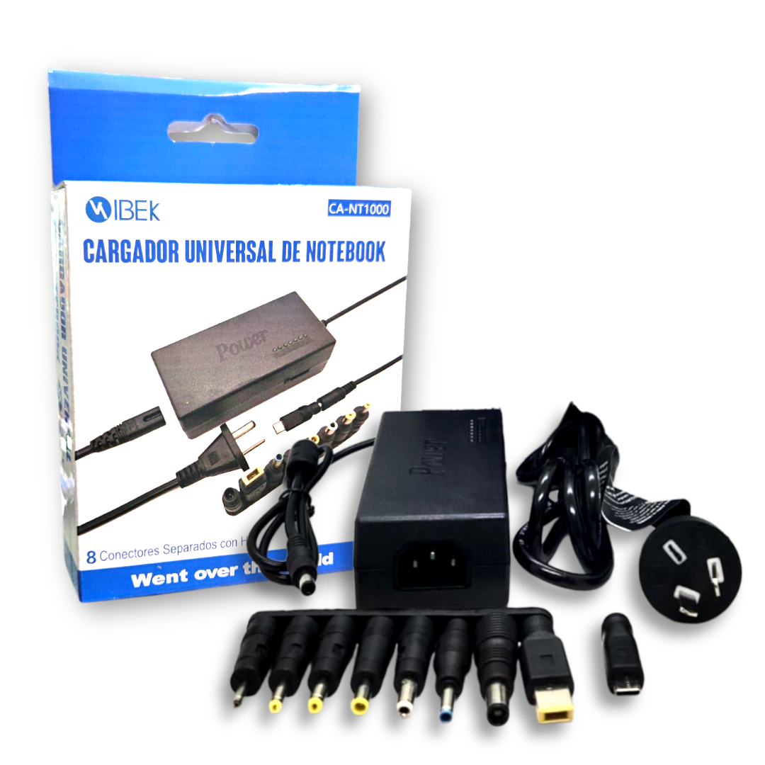 CARGADOR DE NOTEBOOK UNIVERSAL 8 FICHAS + FICHA TIPO C IBEK 1000