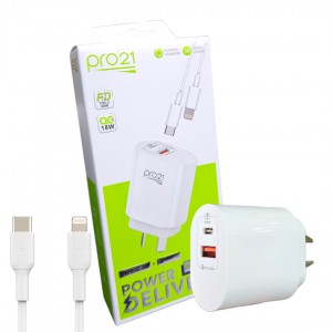 CARGADOR 20W PRO 21 PD USB A+C CON CABLE C A LIGHTNING IPHONE
