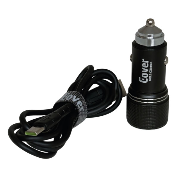 CARGADOR AUTO METAL + CABLE TIPO C COVER® A91